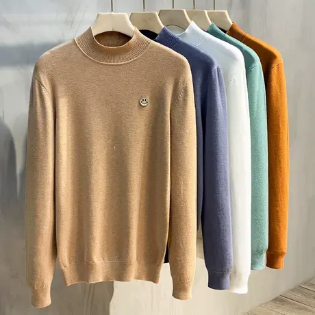 半高领毛衣男秋冬季2023新款中领针织衫厚款笑脸打底衫韩版线衣潮商品大图