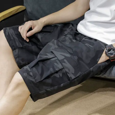 迷彩工装短裤男宽松潮牌运动休闲五分裤弹力加肥加大码胖子中裤潮商品大图