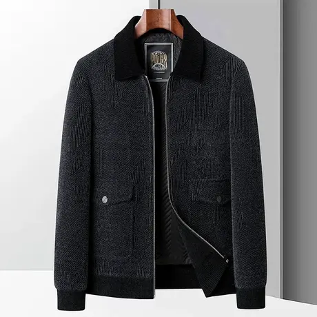 新款雪尼尔外套上衣男士秋冬季保暖时尚翻领短款男装加厚呢子夹克商品大图