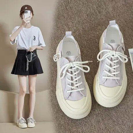 2023夏季新款大头帆布鞋女小众休闲厚底小白鞋香芋紫百搭透气板鞋图片