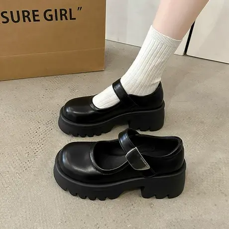 厚底玛丽珍鞋女2024春秋新款黑色气质单鞋粗跟高跟百搭法式小皮鞋商品大图