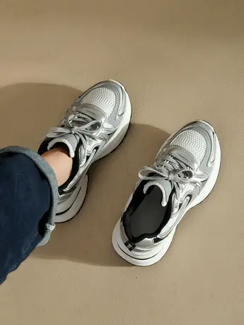 厚底增高欧洲站银色老爹鞋女款2024新款春款赵露思同款运动鞋网红商品大图
