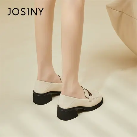 Josiny/卓诗尼乐福鞋女2024新款春季粗跟气质小皮鞋一脚蹬单鞋女商品大图