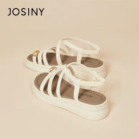 Josiny/卓诗尼法式罗马绑带凉鞋2024新款春季女鞋坡跟外穿松糕鞋商品大图