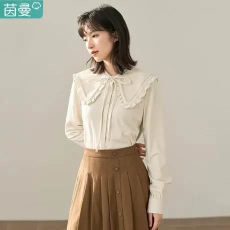 茵曼法式娃娃领蝴蝶结系带长袖衬衫女士2023新款衬衣小衫春秋冬商品大图