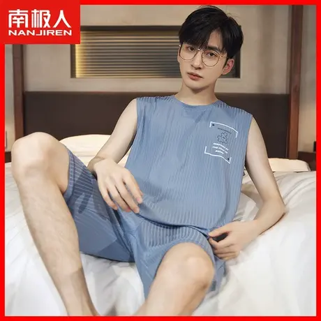 睡衣男秋季短袖短裤男士家居服两件套装2023新款背心薄款可外穿QS图片