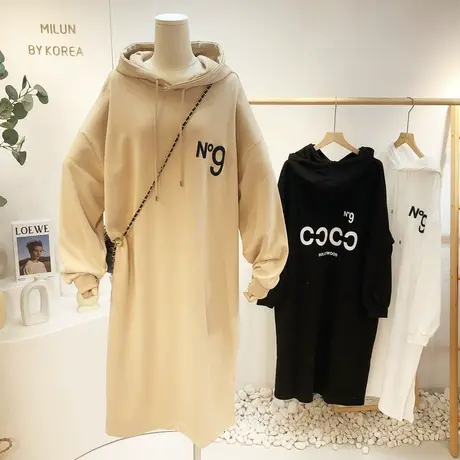 春秋款韩国东大门连衣裙chic慵懒休闲连帽宽松长款卫衣裙大码欧货图片