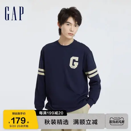 Gap男女装秋季2023新款LOGO学院风宽松落肩T恤773179时尚潮流上衣图片