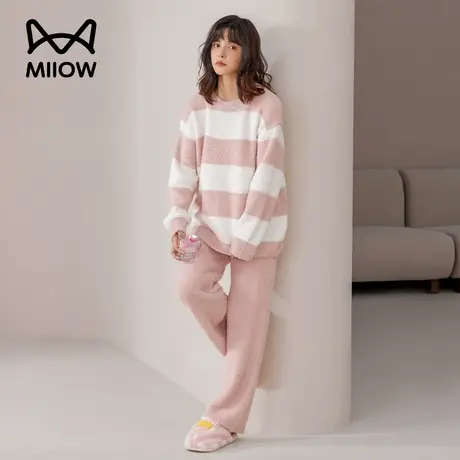 猫人睡衣女秋冬季珊瑚绒2023新款半边绒保暖可外穿女士睡衣家居服图片