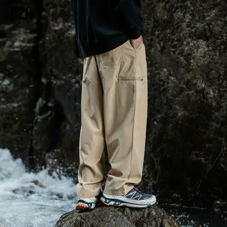 男士卡其色机能工装裤男直筒宽松休闲裤子2023新款伞兵裤阔腿长裤商品大图