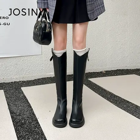 卓诗尼厚底长筒靴女秋冬2025新款加绒V口高筒小个子不过膝长靴女图片