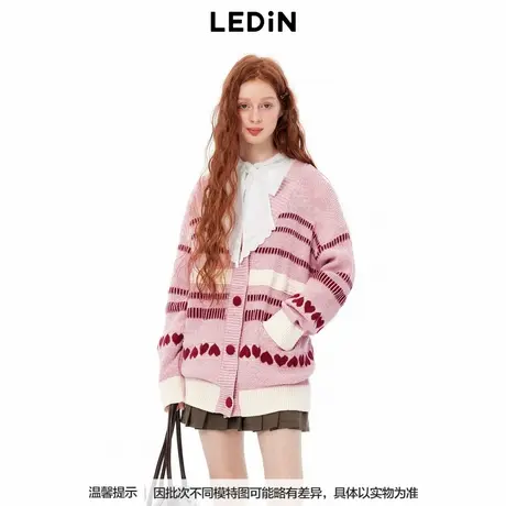 【商场同款】乐町V领彩条线开衫秋季新款毛衣外套C1EDE3406商品大图