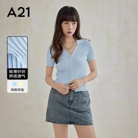 A21t恤女装显瘦外套夏季纯色简约辣妹减龄开衫短袖商品大图