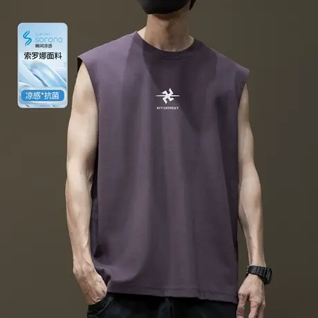 索罗娜冰丝凉感印花背心男士重磅2025夏季新款宽松大码坎肩运动衫图片