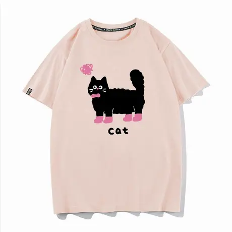秀洛黑猫cat线团可爱猫咪图案印花夏季新款纯棉短袖T恤男女情侣装图片