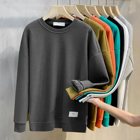 加绒加厚卫衣男纯色圆领男装打底上衣2023新款潮宽松男士外套秋冬商品大图