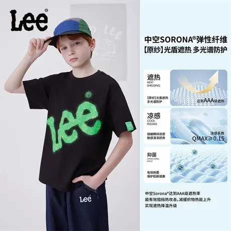 Lee儿童短袖T恤2025夏季新款男童女童圆领上衣中大童休闲宽松夏装商品大图