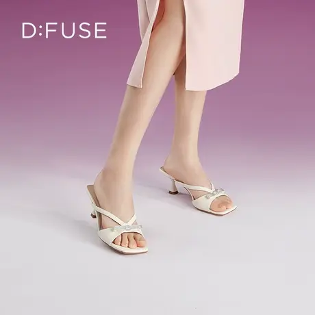 【昕怡粉丝专享】DFuse方头烫钻蝴蝶结时装凉拖鞋DF32110310商品大图
