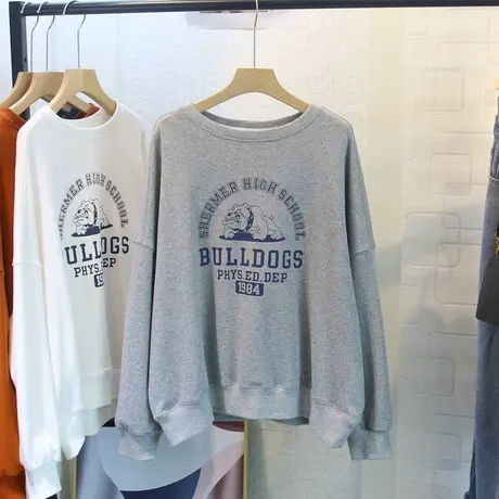 大码卫衣女春秋薄款宽松原宿chic港味复古oversize内搭打底衫上衣商品大图