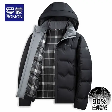 罗蒙中年男士连帽羽绒服冬季短款保暖御寒爸爸冬装90%白鸭绒外套商品大图