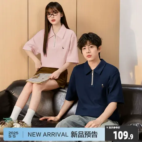 唐狮2025夏季新款情侣短袖Polo衫男华夫格翻领上衣女宽松T恤6.23图片