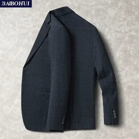 春秋季修身商务小西装男士上衣新款单件时尚潮格子休闲西服外套男商品大图