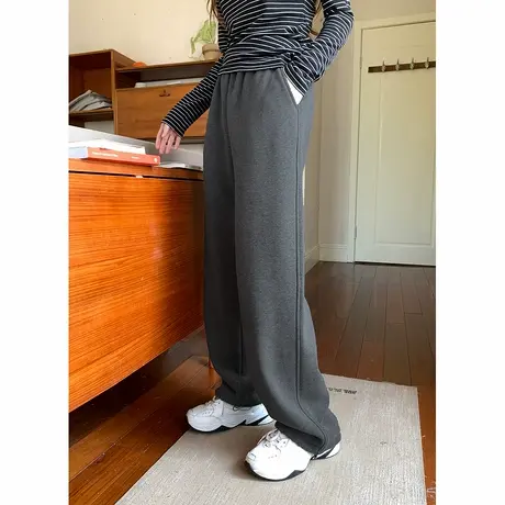 唐狮2025年秋冬新款运动裤女灰色抽绳束脚直筒休闲长裤加绒卫裤J1商品大图