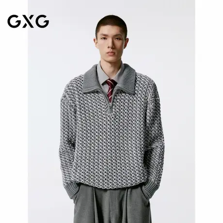 【X】GXG男装灰色翻领毛衫宽松毛衣针织衫 24年秋G24X203013商品大图