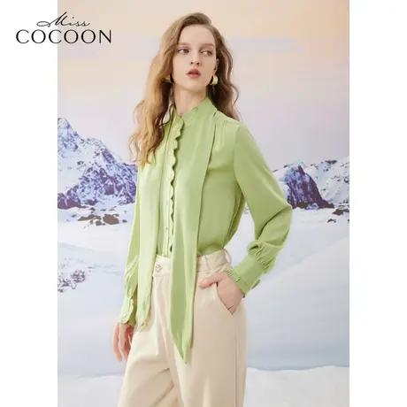 missCOCOON静奢风2023冬装新款女褶感蝴蝶结设计百搭衬衫图片