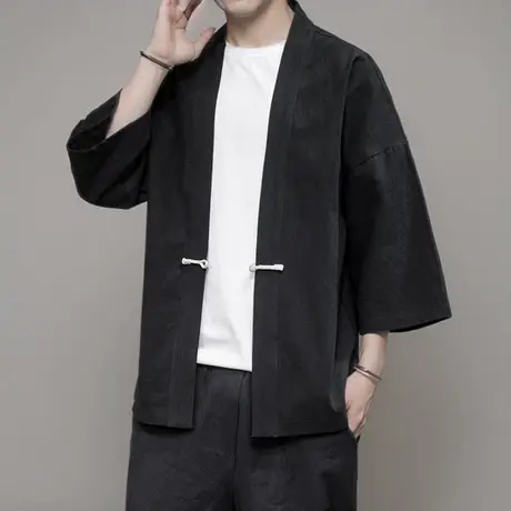 夏季新款中国风男汉服复古盘扣禅服居士服男装棉麻休闲茶服潮禅服商品大图