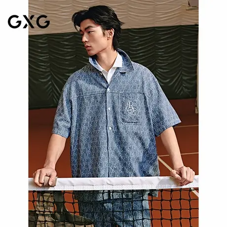 GXG男装 仿牛仔提花短袖衬衫轻薄男士外套25年夏季新品G25X232020图片