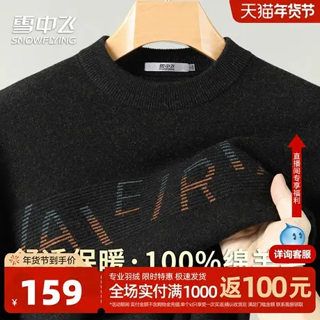 雪中飞【字母提花+100%绵羊毛】秋冬圆领高档男士温暖休闲毛衣W图片