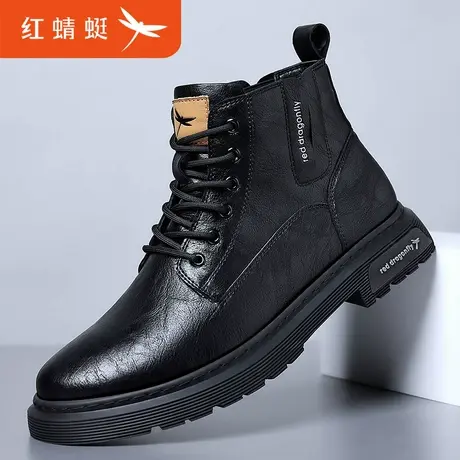 红蜻蜓男鞋真皮冬季新款加绒高帮皮鞋男时尚牛皮登山鞋百搭休闲鞋商品大图