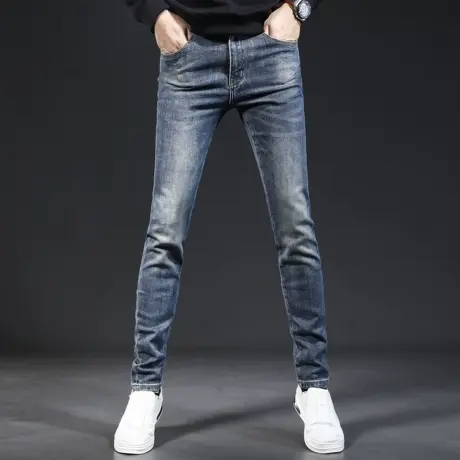 2023新款秋季牛仔裤男款修身小脚蓝色韩版弹力百搭休闲男士裤子商品大图