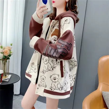 学院风加绒棒球服卫衣女冬季2022年新款宽松加厚洋气减龄上衣外套图片