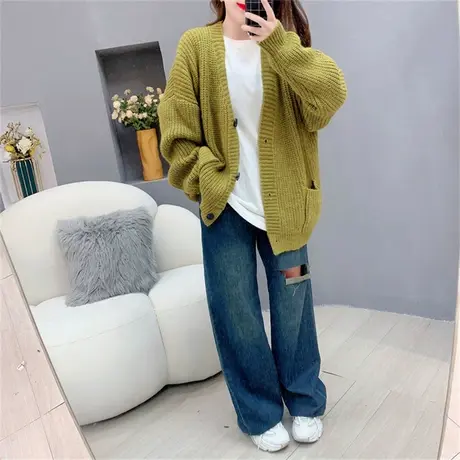 加厚针织开衫女2023新款秋季韩版宽松休闲大码慵懒风毛衣外套上衣图片