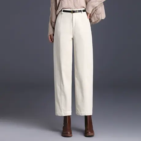 时尚灯芯绒九分直筒裤女秋冬2023新款高腰通勤宽松休闲裤百搭靴裤商品大图