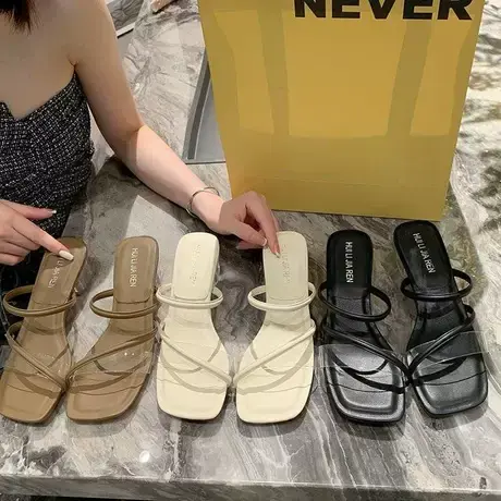 2023夏季柔软水晶跟网红轻便时尚ins百搭爆款凉拖鞋漂亮居家外出商品大图