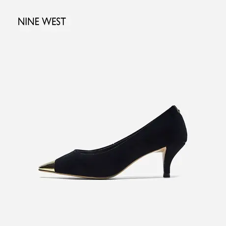 Nine West/玖熙法式小香风细跟单鞋2023秋新款金属头丝绒高跟鞋女图片