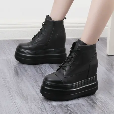 断码鞋内增高女鞋14cm小个子短靴厚底坡跟防水台真皮休闲高帮鞋图片