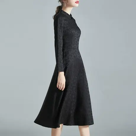 【1件7.9折】秋季新款时尚POLO领百搭小黑裙简约修身显瘦连衣裙图片