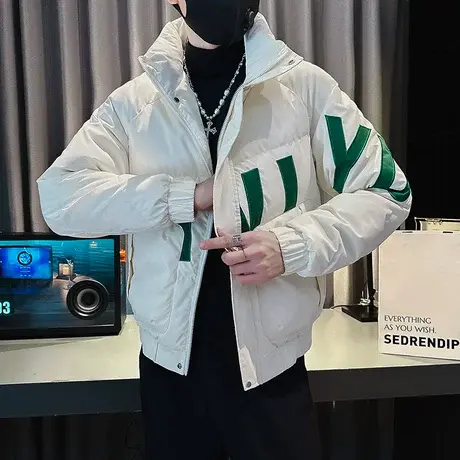 秋冬季潮流男棉衣外套潮牌刺绣字母休闲工装口袋夹克棉服上衣INS图片