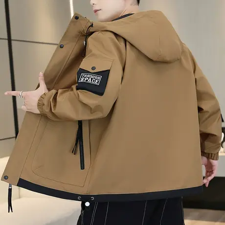 港士博工装连帽外套男士夹克秋季新款休闲青年学生百搭上衣服男装图片