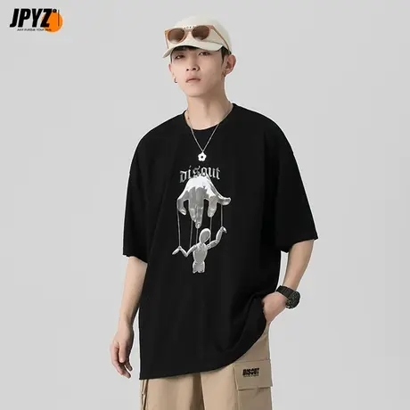 青年情侣趣味涂鸦印花短袖T恤宽松男女校园半袖上衣夏季体恤衫潮商品大图