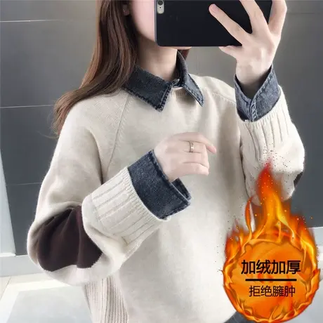假两件宽松毛衣女外穿慵懒风2023秋装新款洋气时尚套头针织衫上衣商品大图