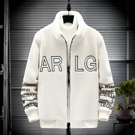 秋冬季羊羔毛外套男士帅气颗粒绒加厚夹克帅气毛绒保暖冬装上衣潮商品大图