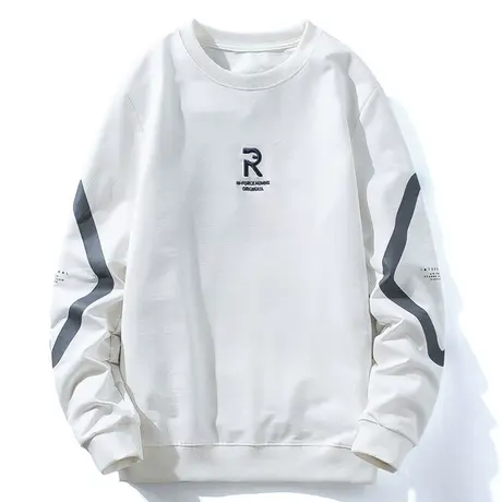 长袖t恤男春秋季宽松休闲打底衫上衣青少年潮牌字母刺绣圆领卫衣商品大图