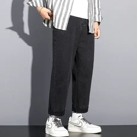 黑色直筒牛仔裤男士春秋季美式宽松阔腿裤男生潮牌百搭休闲长裤子商品大图