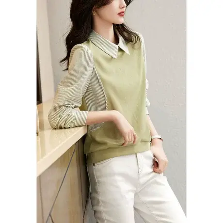 时尚气质拼接卫衣2023年春季新款女士气质温柔休闲简约通勤上衣商品大图