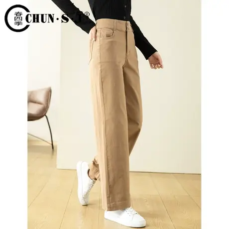 卡其色裤子女春秋2023年新款休闲女裤百搭高腰阔腿裤女直筒裤长裤商品大图
